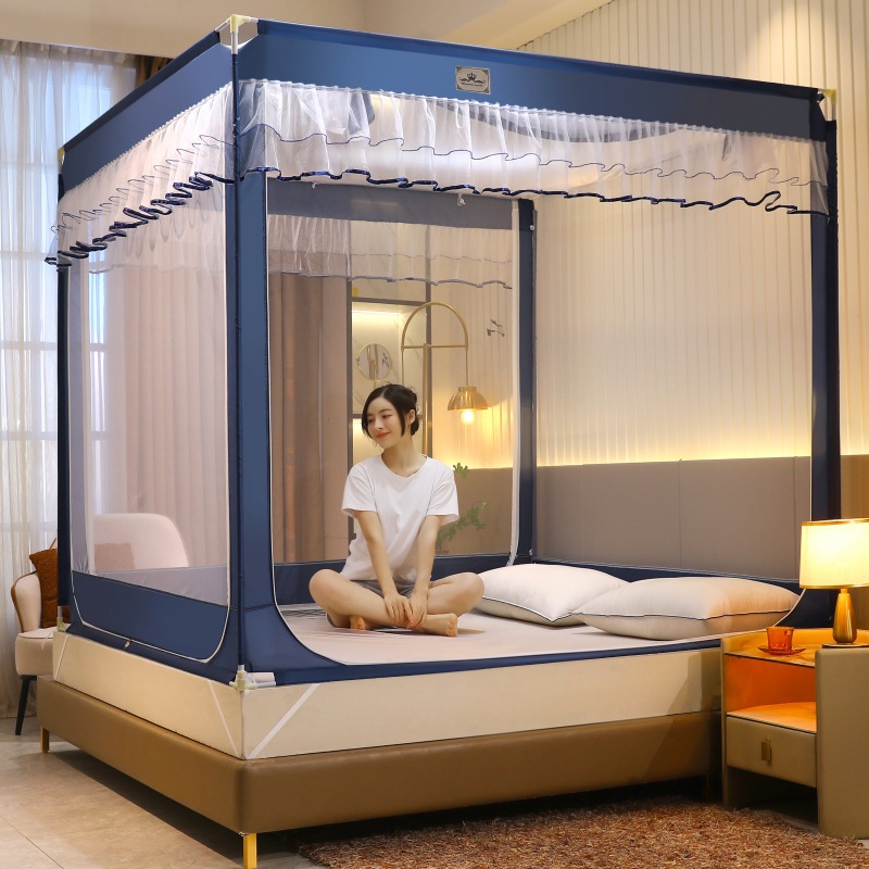 2024新款拉链式铁艺烤漆支架坐床蚊帐婴儿防摔儿童全底卧室家用