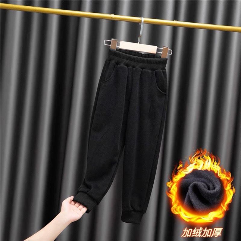 Girls' Fleece-Lined Trousers Boy's Cotton Trousers Autumn and Winter Thickened Integral Velvet Keep Warm Outerwear Children's Leisure Track Sweatpants