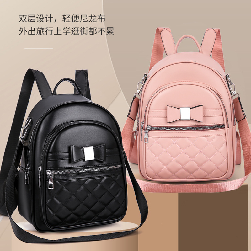 Cross-Border Backpack 2023 New Fashion Large Capacity Student Travel Zip School Bag Rhombus Bow Backpack