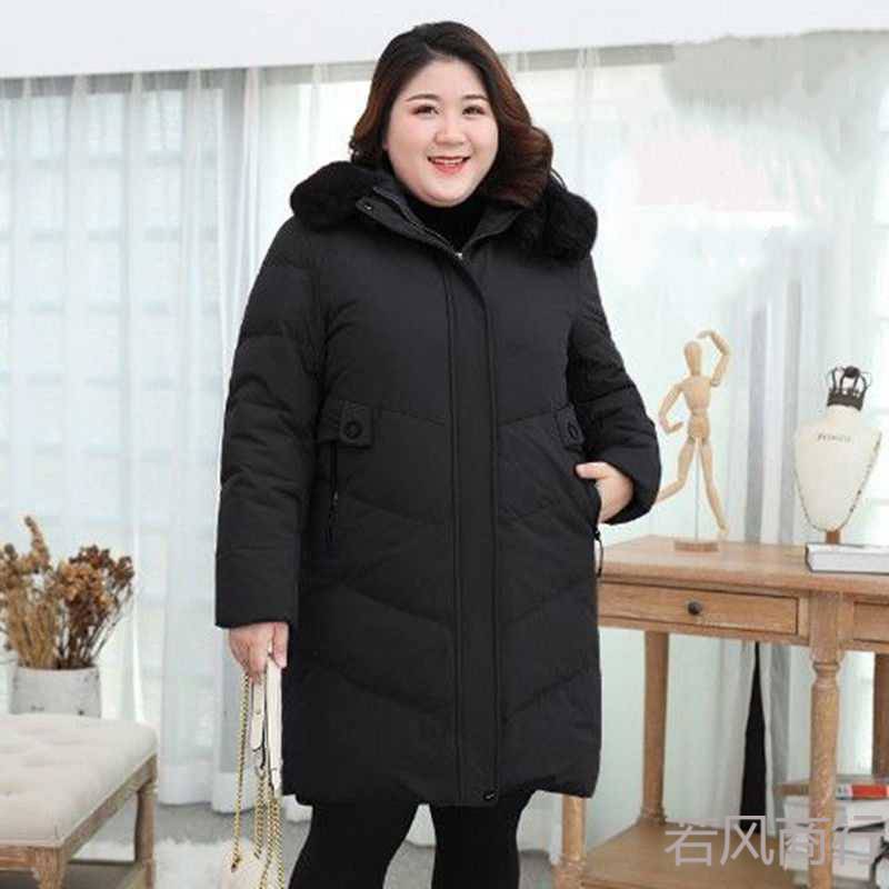 加肥加大羽绒棉服女大码中年胖妈妈中长款冬装外套加厚胖300斤