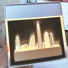 创意礼物3D小夜灯精致摆件广告宣传礼品定制图案实木底座LED台灯