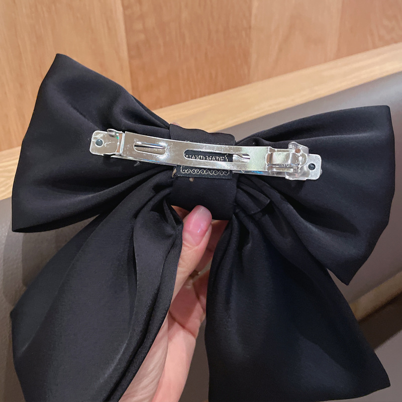 Liu Shishi's Same Style Satin Black Large Bow Barrettes Back Head Ponytail Clip Headdress Hairpin Head Clip Female