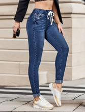 亚马逊eBay小脚裤女2023新款跨境显瘦橡筋小脚裤高腰提臀牛仔裤