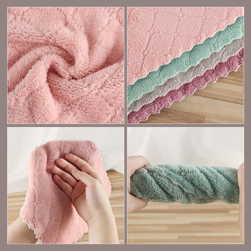 Dishcloth Double-Sided Two-Color Thick Coral Fleece Dishcloth Kitchen Household Cleaning Dish Towel Dishcloth Factory Wholesale