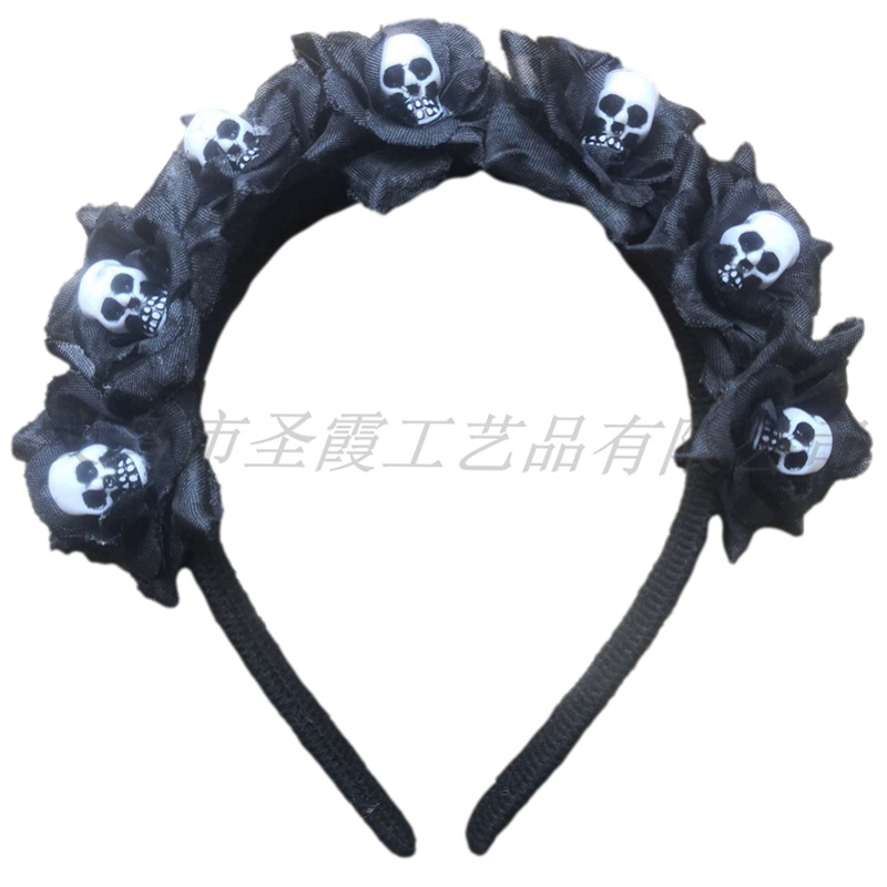 New Halloween Black Flower Headband Fancy Dress Ball Atmosphere Horror Props Skull Decorative Head Hoop Hair Accessories