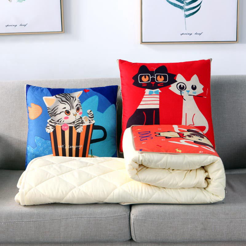 亚麻抱枕被logo定制来图来样加工礼品企业汽车学生办公室折叠两用