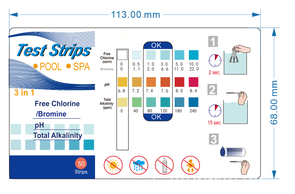 3-in-1 Swimming Pool Hot Spring Water Test Paper Ph Ph Residual Chlorine Oto Total Alkalinity Bromine Test Paper Test a Bottle of 50