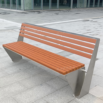 户外塑木不锈钢公园长椅实木靠背休闲座椅防腐木广场长条坐凳排椅