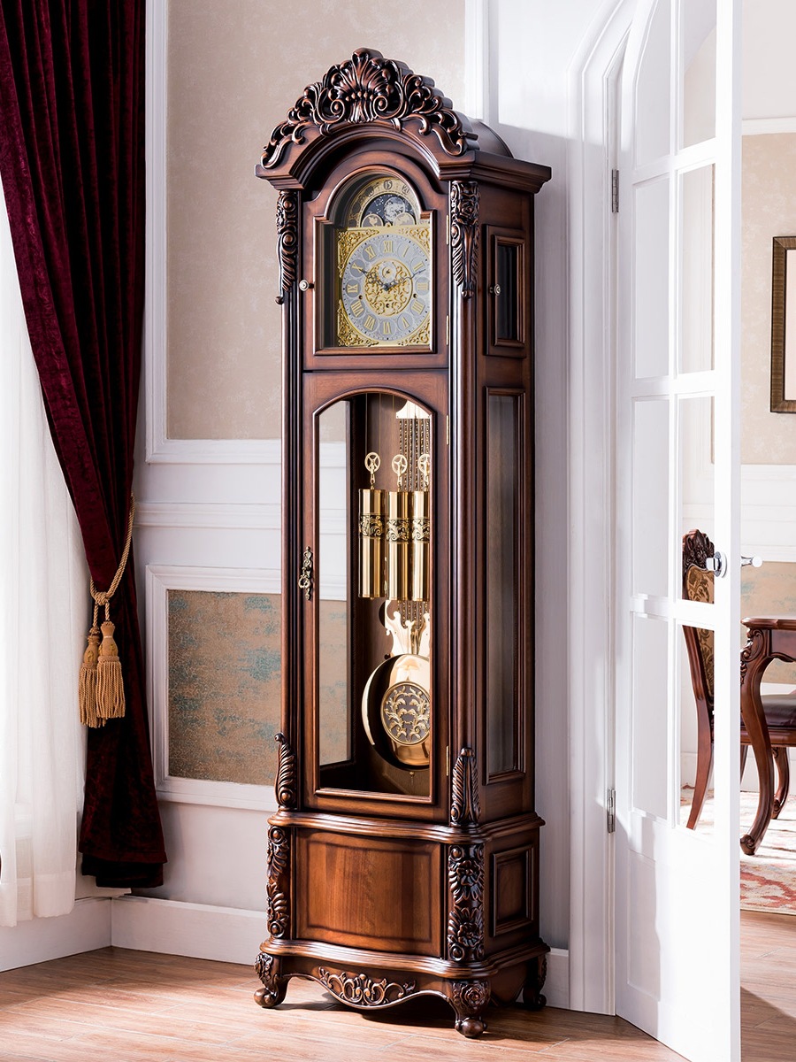 德国赫姆勒机械落地钟实木客厅摆钟美式复古立式大钟欧式座钟落地
