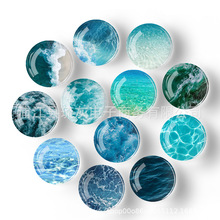 创意水晶玻璃磁性冰箱贴海洋圆形玻璃贴片装饰旅游纪念品DIY