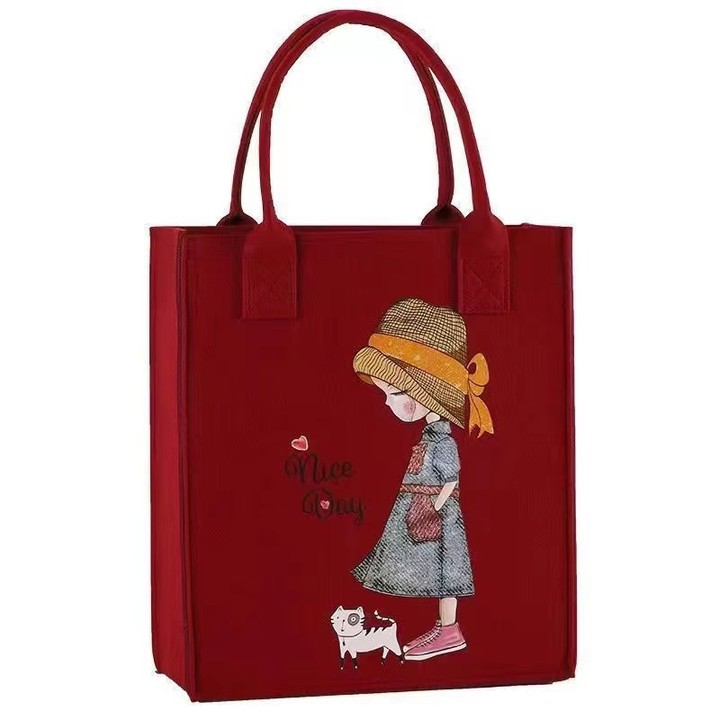 Cartoon Printing Felt Bag Fashion All-Match Tote Bag Student Handbag with Hands Gift Bag Factory Supply Wholesale