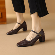 2cm/4.5cm/7cm高跟玛丽珍鞋浅口一字扣粗跟单鞋2024新款女鞋代发