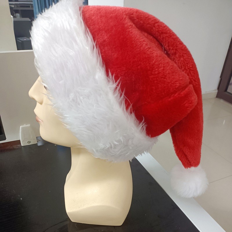 Hot Sale Christmas Decorations Red Adult and Children plus-Sized Thickened and Densely Woven Plush Christmas Hat Wholesale