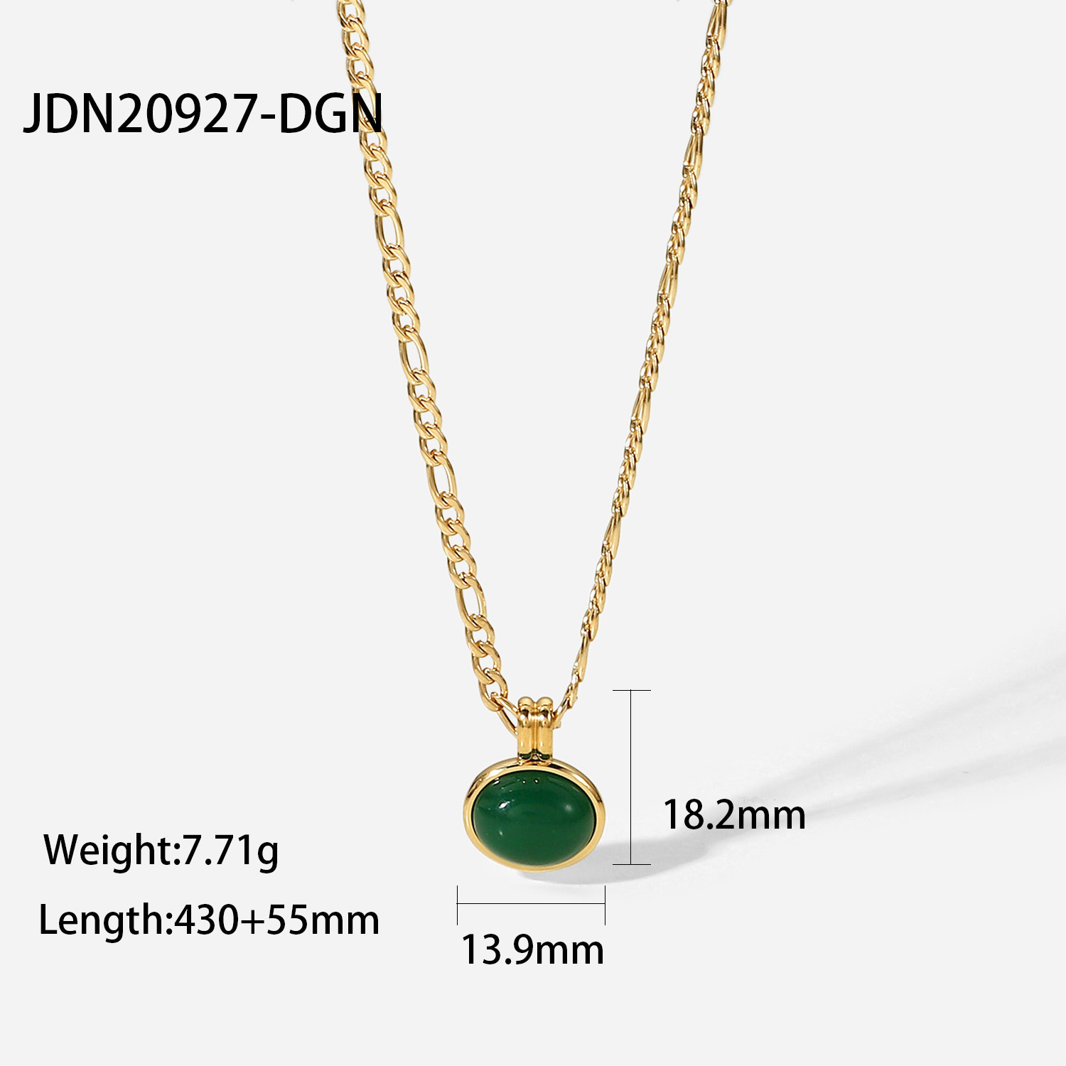 14K Green Aventurine round Pendant Figaro Chain Stainless Steel Necklace Vintage Gold Plated Clavicle Chain for Women