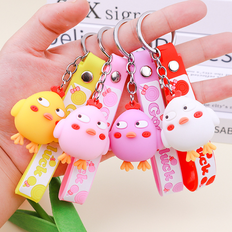 New Cartoon Cute Chicken Keychain Pendant Doll Accessory Bag Hanging Decoration Push Small Gift in Stock Wholesale