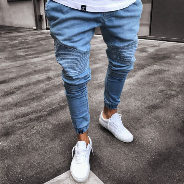 European and American Amazon Trendy Jeans Men's Top-Selling Product Fashion ight Blue Tight 2018 New Wear Wish European Station