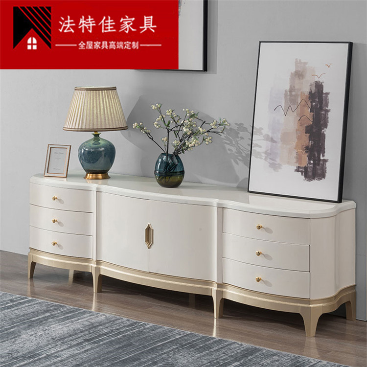 美克电视柜美家美式轻奢实木白色电视柜家具美式储物矮地柜影视柜