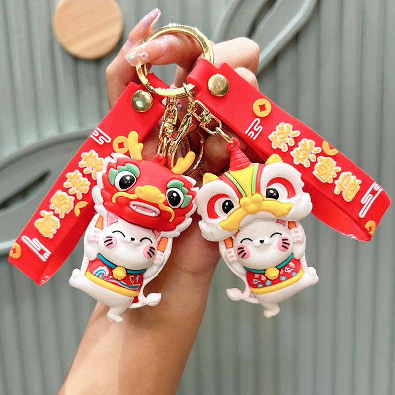 cute nafu cat lion dance doll wholesale key chain small pendant backpack hanging ornament car doll couple keychain