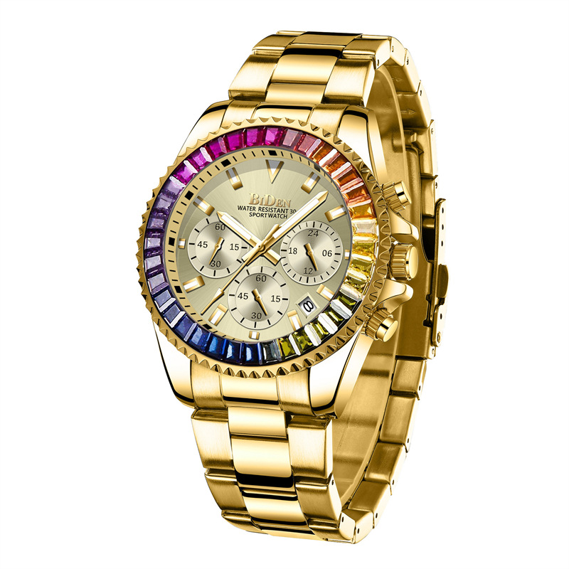 biden拜登时尚钢带商务男士6针手表跨境电商运动青年石英腕表0163