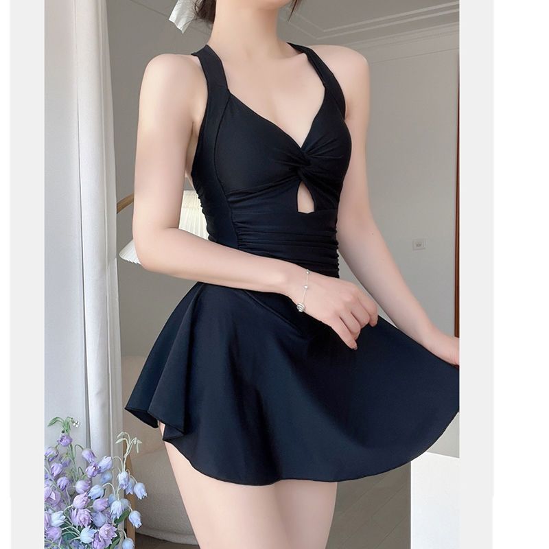 swimsuit for women 2023 new fashion pure color slimming one-piece skirt conservative vacation sexy swimwear wholesale