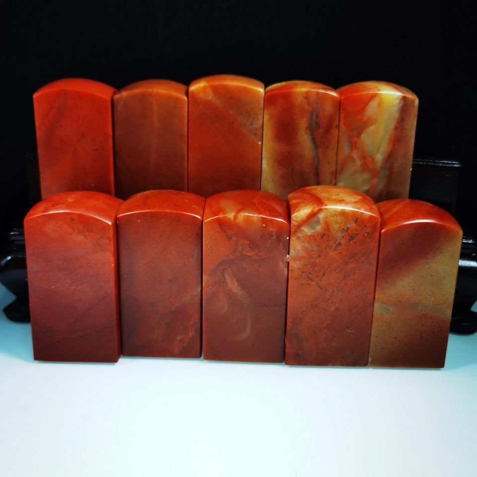 寿山石印度红石浙江红圆头尺寸4x4x(5一8)厘米金石篆刻古玩收藏