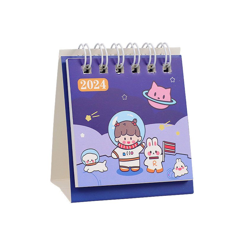 2024 Cute Astronaut Small Desk Calendar Cartoon Desktop Mini Calendar Decoration Desk Calendar Clock-in Notes Notebook