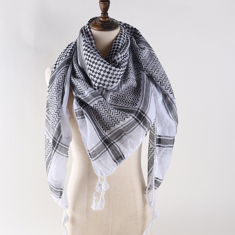 Factory Direct Supply Cotton and Linen Square Scarf Cross-Border Polyester Houndstooth Arabic Square Scarf Zw451 in Stock and Ready to Ship Factory Direct