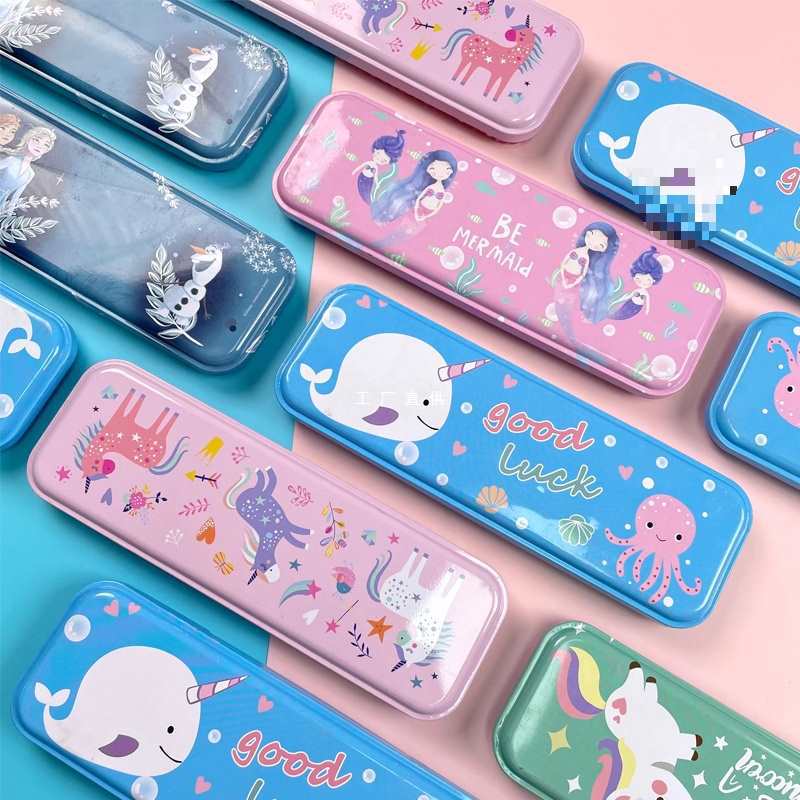 可爱文具盒铁盒小学生男女孩双层铅笔盒可爱儿童幼儿园