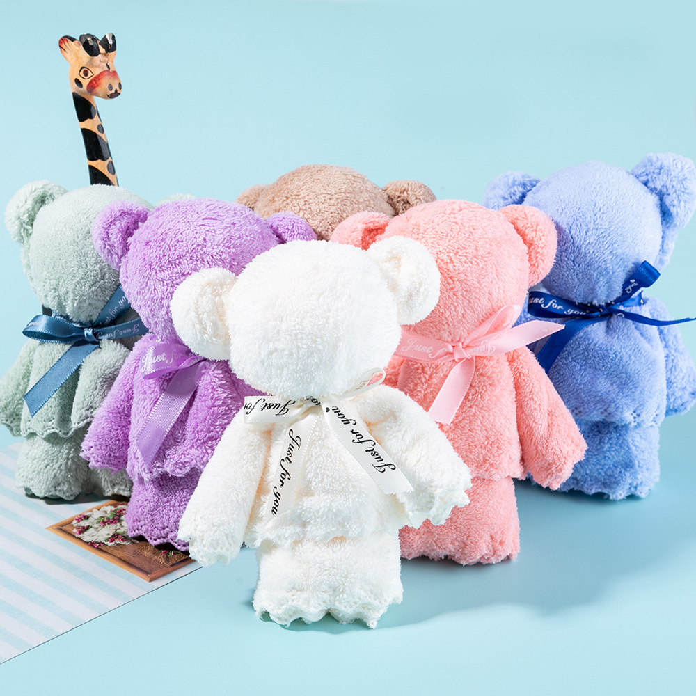珊瑚绒小熊造型毛巾 婚庆伴手礼回礼 开业满月乔迁各种节庆礼品