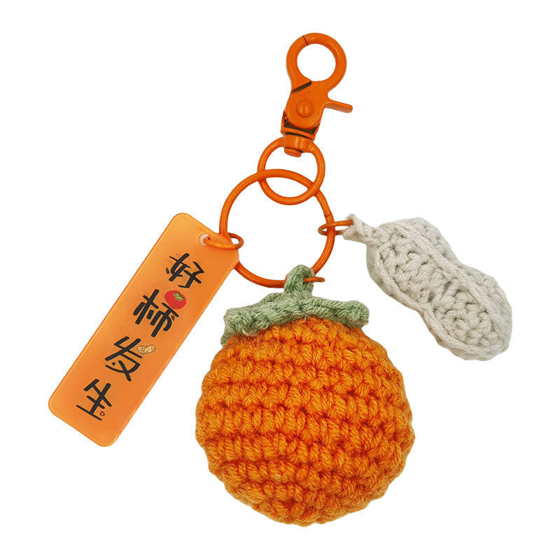 Cute Wool Crocheted Persimmon Car Keychain Female Couple Bags Persimmon Plush Pendant Small Gift Wholesale