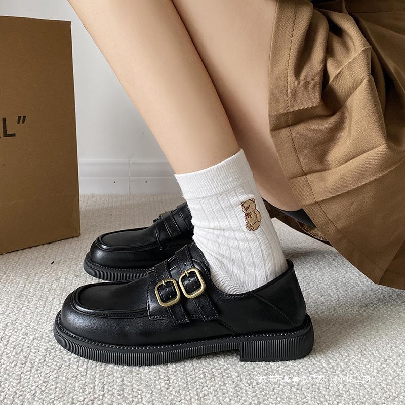网红同款2024新款小皮鞋英伦风软妹平底豆豆鞋女乐福鞋jk单鞋子