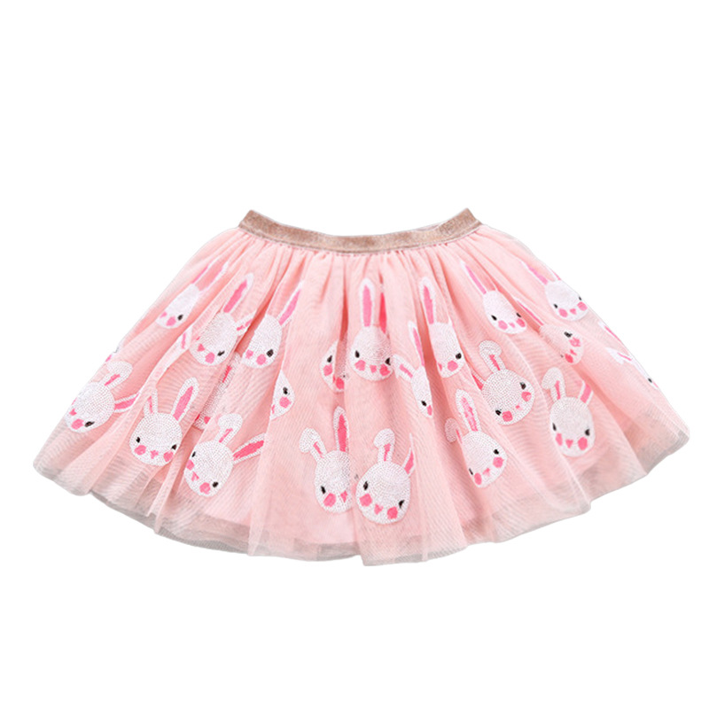 外贸爆款夏女童粉色小兔刺绣网纱tutu半身裙四季公主短裙芭蕾裙