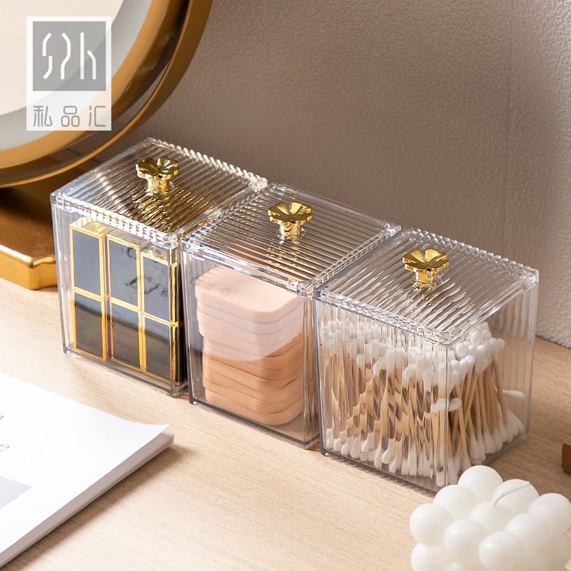 Clear with Cover Cotton Swab Storage Box Household Desk Facial Wipe Box Cotton Box Cotton Piece Box Head Rope Storage Box