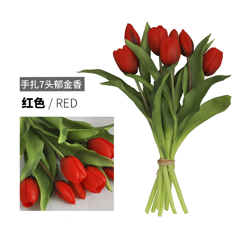 Ins Style Photo Bouquet Feel 7 Heads Short Rod Tulip Living Room Coffee Table Furnishings Fake Flower Bouquet