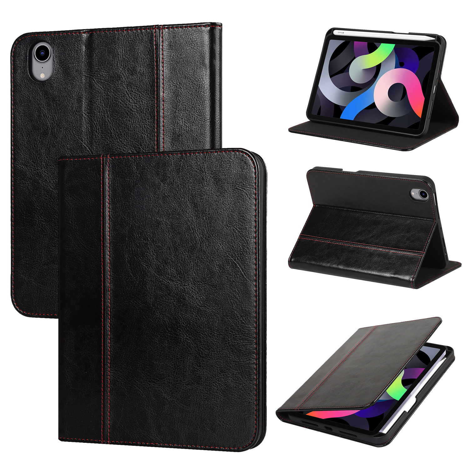 适用于苹果ipad mini6平板电脑疯马纹真皮防摔支撑平板电脑保护套