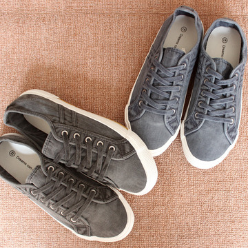 水洗复古做旧帆布鞋男士男鞋意大利田径鞋低帮系带板鞋舒适休闲