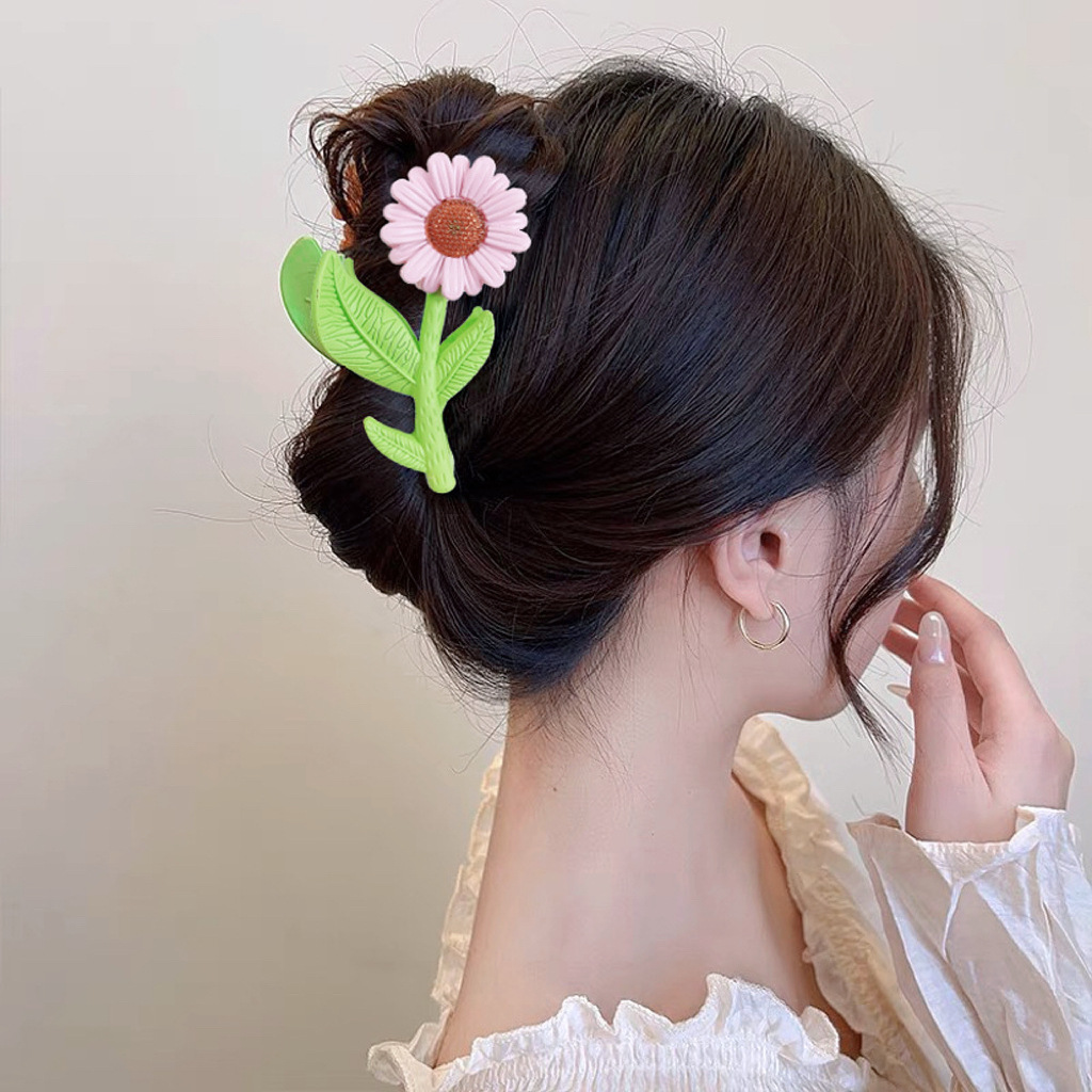 Cross-Border Frosted Sunflower Flower Grip Back Head Updo Shark Clip Hairpin Hair Accessories Female Headdress Wholesale