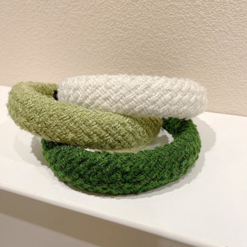 绿色发箍秋冬编织高颅顶宽边女外出百搭压发头饰气质毛绒发卡头箍