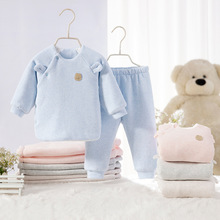 小花点婴儿薄棉衣套装加棉男女秋冬夹棉保暖0-3月新生宝宝和尚服