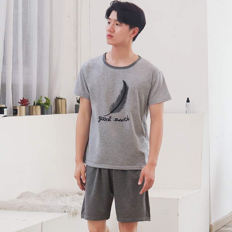 Cotton Men's Pajamas Summer Short Sleeve Shorts Home Wear Spring and Summer Sports Leisure Thin Loose Outfit Wholesale