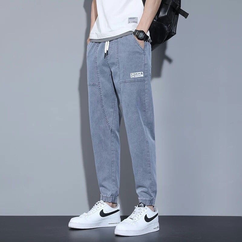 Elastic Waist Jeans Men's Loose Tappered Cropped Pants 2022 Summer Summer Thin Casual Pants Fashion Brand Harem Pants