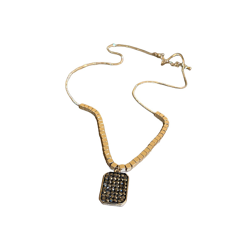 Real Gold Electroplated Diamond Geometric Square Necklace European and American Heavy Craft Clavicle Chain Sweater Chain Fashion Necklace Wholesale Women