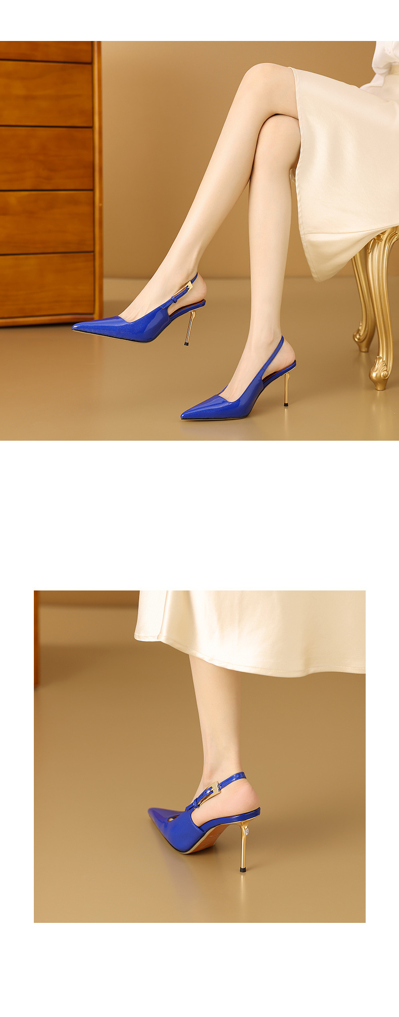 名媛正装宴会辣妈高跟鞋夏季新款鞋子尖头细跟包头后空金属凉鞋女