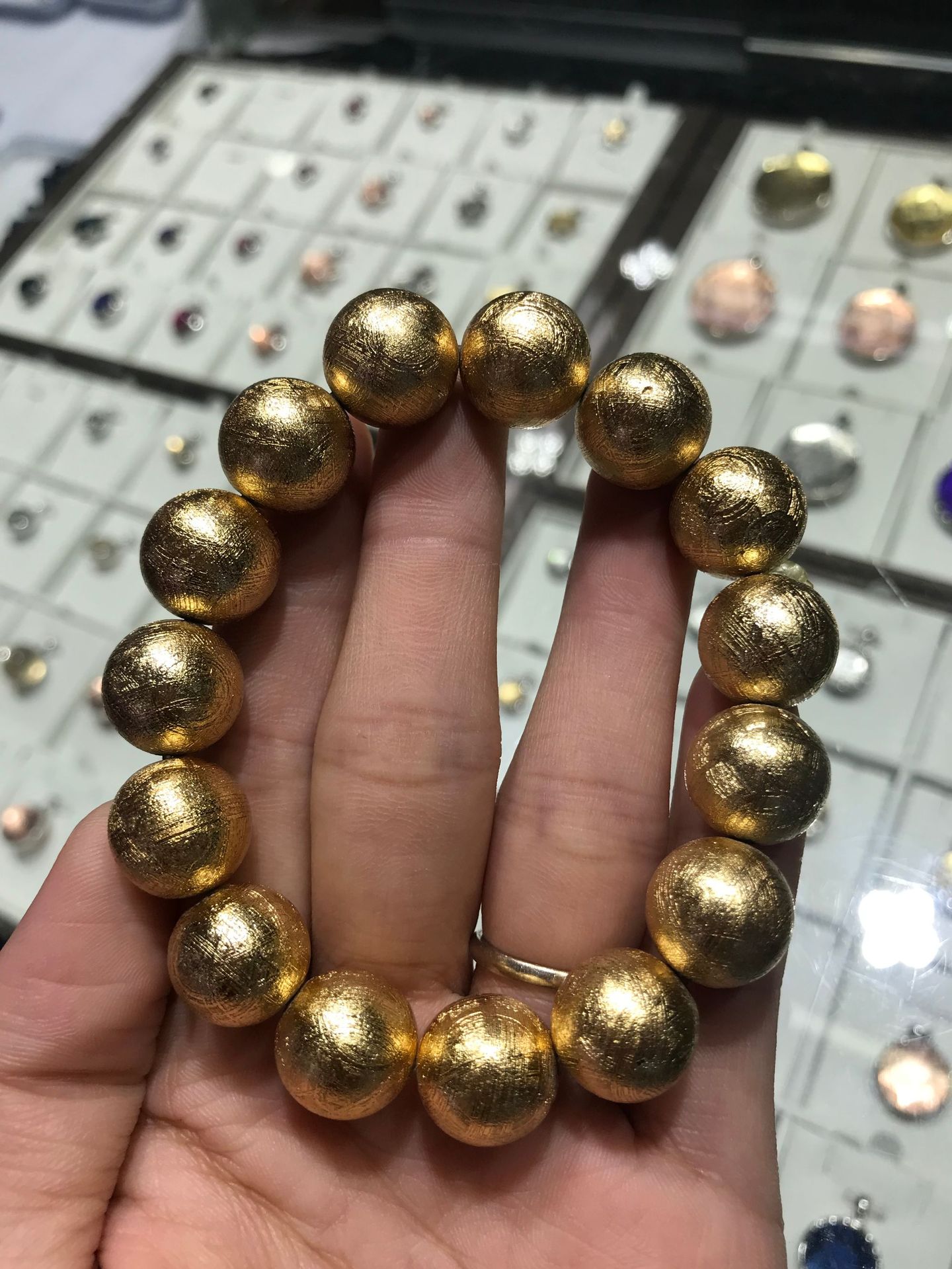 大颗曼德拉天铁镍铁陨石手链土豪金镀金色手串