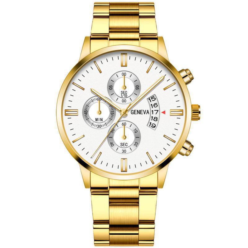 Cross-Border Hot Sale Fake Three-Eye Men's Steel Strap Watch Business Casual Calendar Quartz Watch Men's Spot