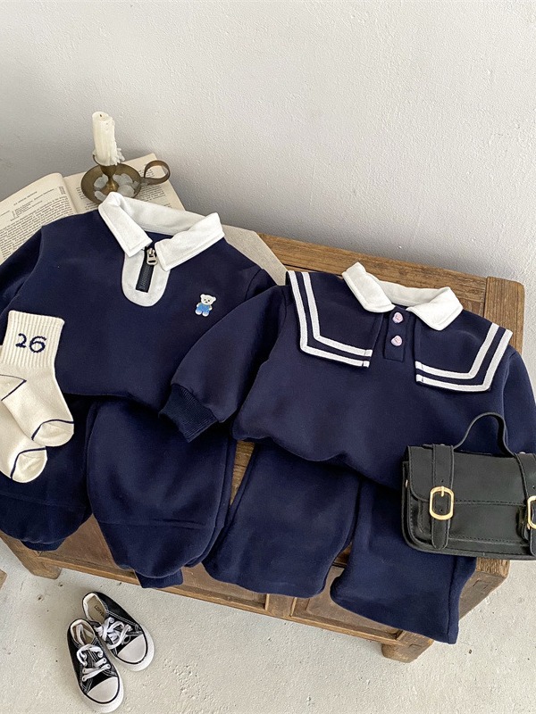 New Spring and Autumn Korean Children's Clothing Boys' Suit Polo Collar College Style Pure Cotton Children's Kindergarten Garden Clothing Baby Clothes