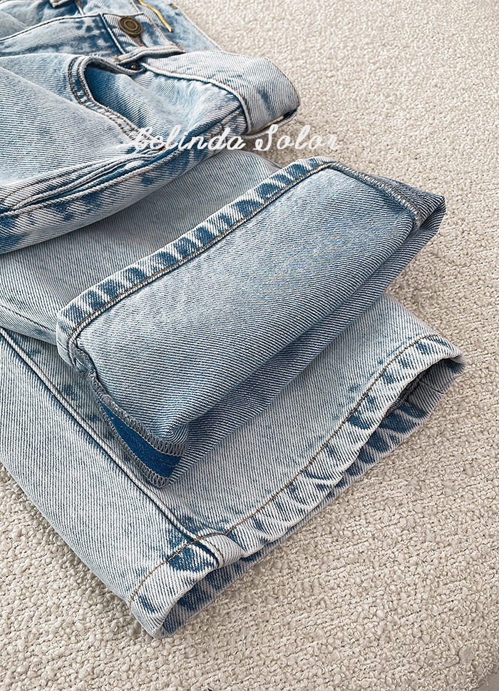 High-End Word-of-Mouth Line_yupi Fan Washed Stonewashed Light Blue Straight Jeans