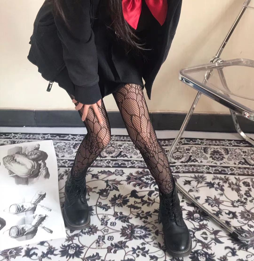 黑色蜘蛛丝袜女薄款春秋蕾丝性感连裤袜渔网袜外穿显瘦镂空连裤袜