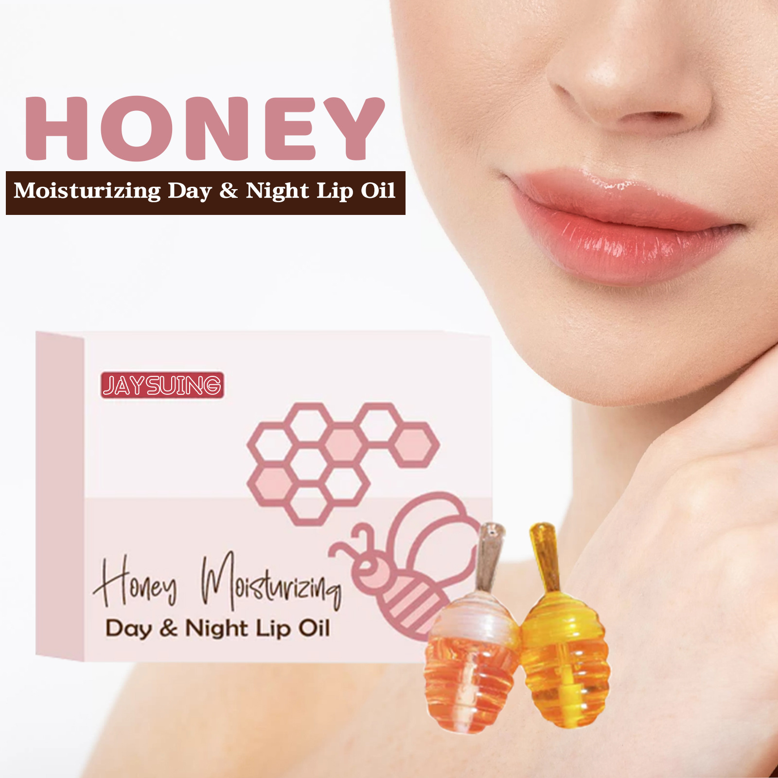 Jaysuing Day and Night Honey Moisturizing Lip Gloss Fade Lip Lines Peeling Dry Crack Hydrating Repair Lip Lip Moisturizing Oil