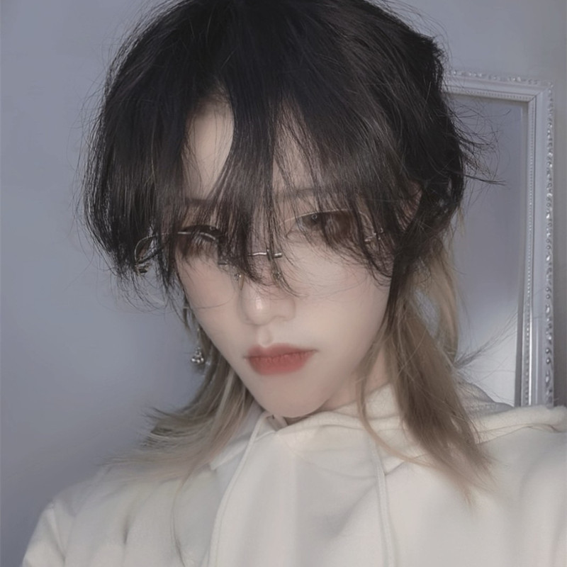 挂耳染短发男女假发狼尾鲻鱼头修脸发型基佬假毛cosplay变装道具